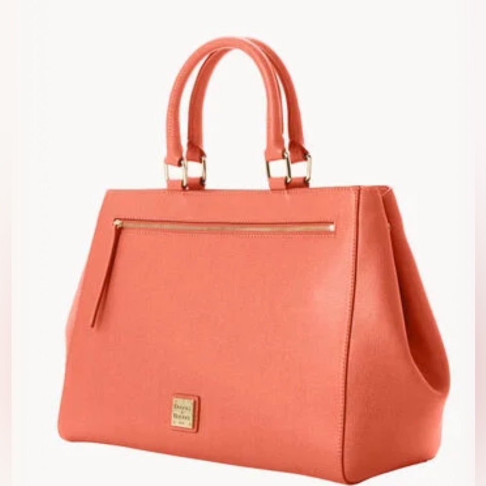Dooney & Bourke Saffiano Zip Satchel Blue Handbag Color-Coral - Picture 2 of 4